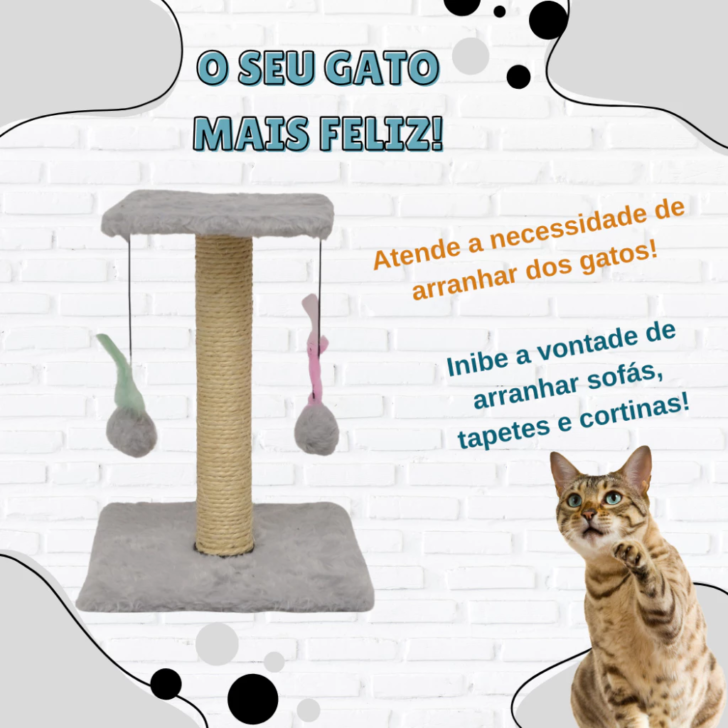 Arranhador Para Gatos Pet Poste Sisal Brinquedo Com Bolinha Pena Duas Bases